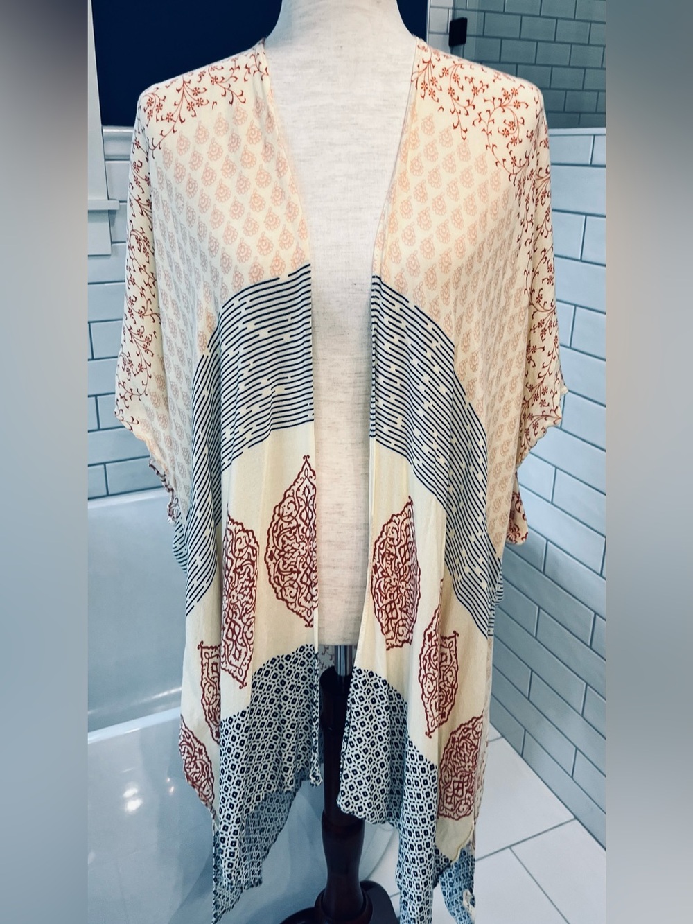 Boho Printed Lightweight Swim Coverup - Cream & Rust
